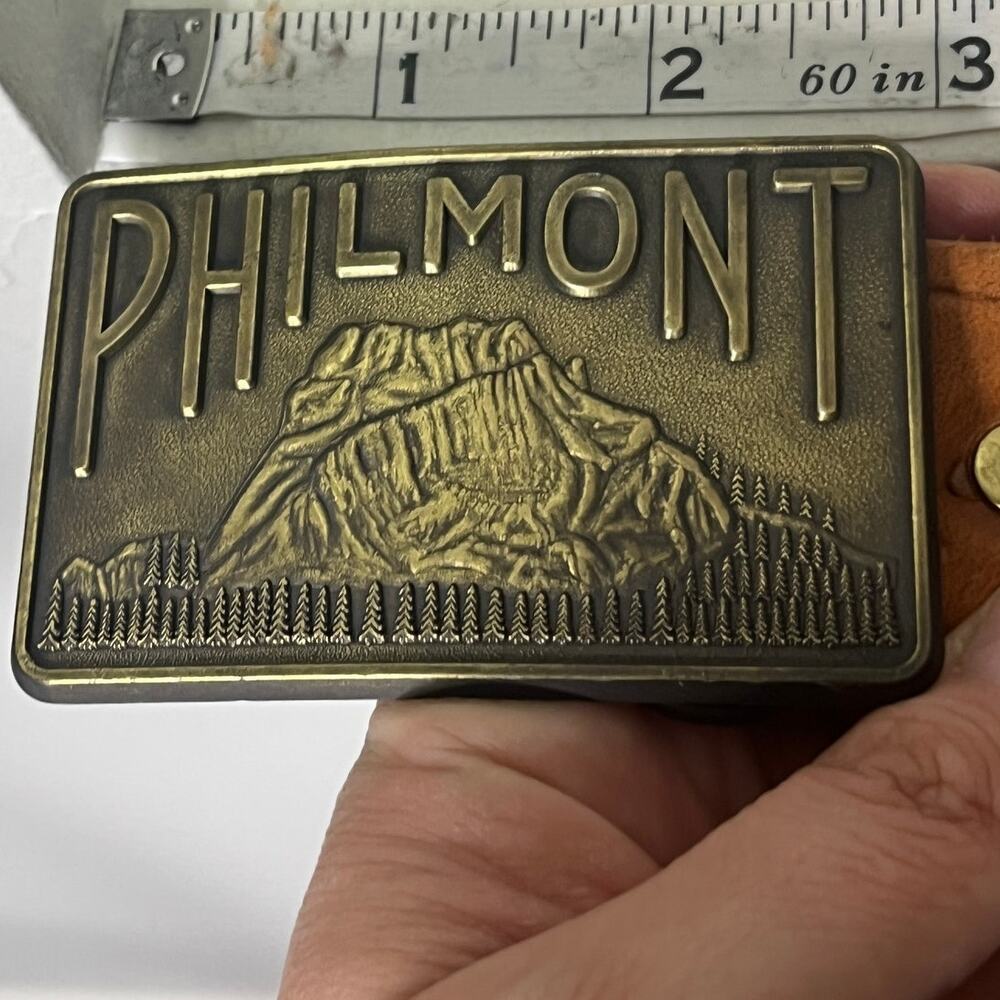 Vintage Philmont Scout Brass Buckle Waist 34 Tooled Leather Belt Ranch Cimarron - Picture 9 of 12